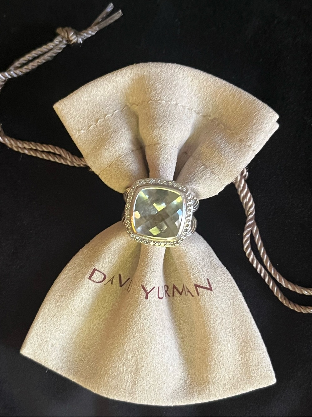 David Yurman Prasiolite & Pave Diamonds 17mm Albion Ring size 7